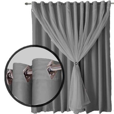 Cortina Sala E Quarto 7,50x2,40 Tecido Blackout Ana Cinza