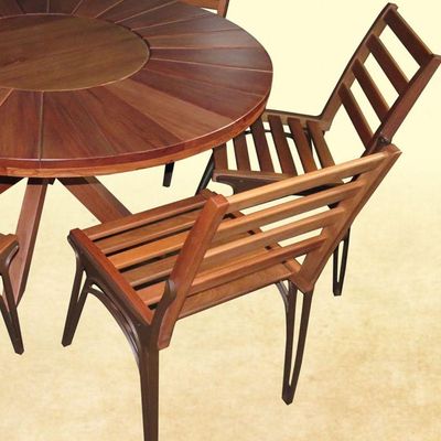 Conjunto Com Mesa De Madeira Giratória E 6 Cadeiras Modelo Sol Marrom