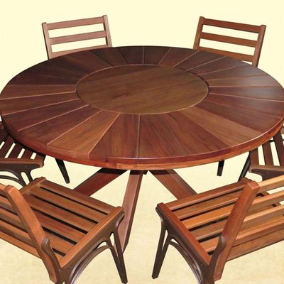 Conjunto Com Mesa De Madeira Giratória E 6 Cadeiras Modelo Sol Marrom