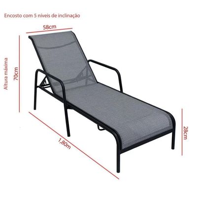 Espreguiçadeira Modelo Sling Em Tela E Alumínio Preta/cinza