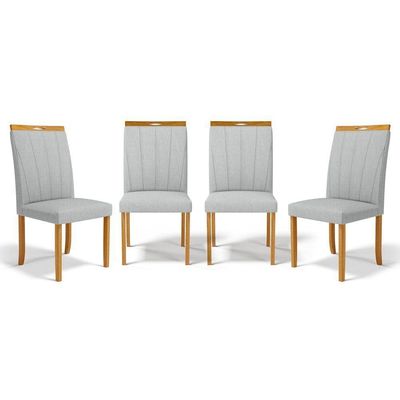 Kit Com 4 Cadeiras Aurora Madeira Maciça Estofadas Para Mesa De Jantar Linho Cinza 407