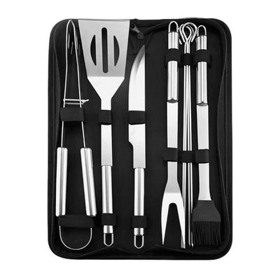 Kit Churrasco 9 Peças Aço Inox+bolsa Com Alça Alta Qualidade