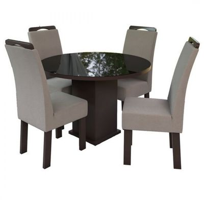 Conjunto Mesa Redonda com 4 Cadeiras New Ametista Talismã Tabaco/Preto