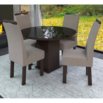 Conjunto Mesa Redonda com 4 Cadeiras New Ametista Talismã Tabaco/Preto