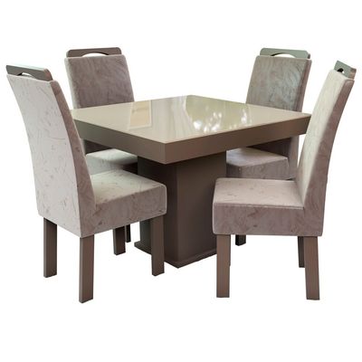 Conjunto Mesa Quadrada New Nevada com 4 Cadeiras Talismã Tabaco/Fendi