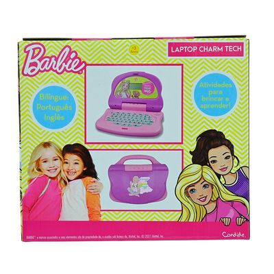 Kit Laptop Infantil Educativo Candide Barbie Charm Tech Bilíngue + 1 Fidget Spinner Sortido