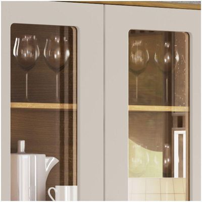 Cristaleira 02 Portas Com Vidro 02 Gavetas Liz Henn Off White Com Nature