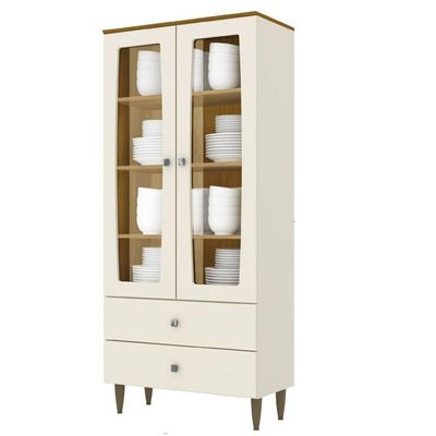 Cristaleira 02 Portas Com Vidro 02 Gavetas Liz Henn Off White Com Nature