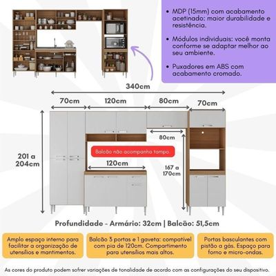 Armário Modulado c/ Gabinete Pia 5 Pçs Paris Multimóveis