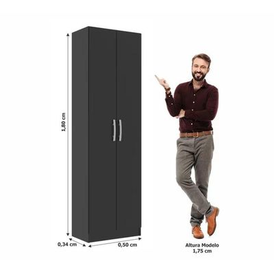 Armário Multiuso Milão 2 Portas E 4 Prateleiras - Black Black
