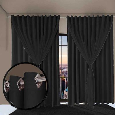Cortina Sala E Quarto 8,50x2,60 Tecido Blackout Ana Preto