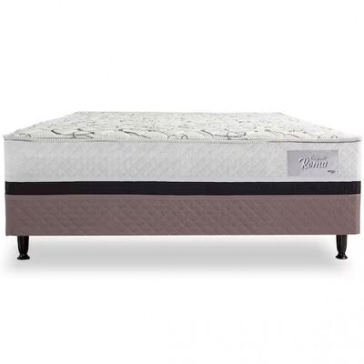 Cama Box Conjugada Casal Herval Roma Ortopédico com Espuma D20 e Tecido Poliéster 53x138x188 cm Branco com Marrom e Bege