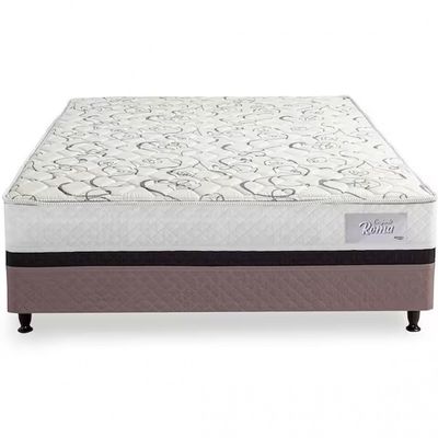 Cama Box Conjugada Casal Herval Roma Ortopédico com Espuma D20 e Tecido Poliéster 53x138x188 cm Branco com Marrom e Bege
