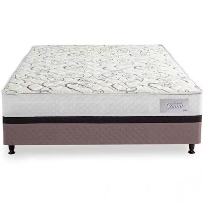 Cama Box Conjugada Casal Herval Roma Ortopédico com Espuma D20 e Tecido Poliéster 53x138x188 cm Branco com Marrom e Bege