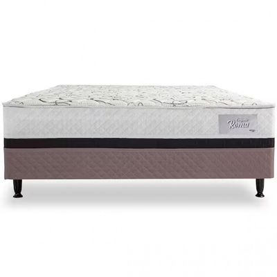 Cama Box Conjugada Casal Herval Roma Ortopédico com Espuma D20 e Tecido Poliéster 53x138x188 cm Branco com Marrom e Bege