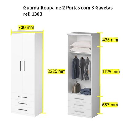 Guarda-roupa 2 Portas 3 Gavetas Modular 1303 Ilan San Remo