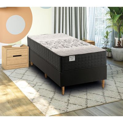 Conjunto Cama Box Solteiro de Molas Áustria 88x188 cm CBCOL-087 Kappesberg Preto / Cinza