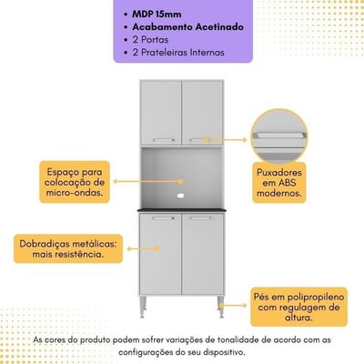 Paneleiro 63cm 4 Portas Para Micro-ondas Siena Multimóveis Mp2182 Branco Branco