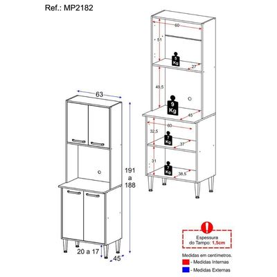 Paneleiro 63cm 4 Portas Para Micro-ondas Siena Multimóveis Mp2182 Branco Branco