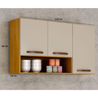 Armário Aéreo Cozinha 3 Portas Maísa Cinamomo-off White