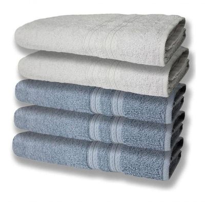 5 Toalhas Felpudas Grande E Grossa 80x150 Azul+branco