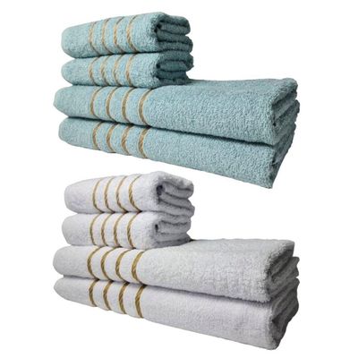 Kit 8 Toalhas Grandes Montreal 4 Banhos 4 Rostos Verde+branco
