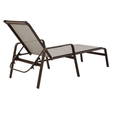 01 Espreguiçadeira Para Piscina Em Aluminio Tela Sling Marrom Capuccino