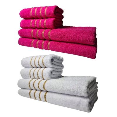 Kit 8 Toalhas Grossas E Grandes Montreal 4 Banhos 4 Rostos Rosa+branco