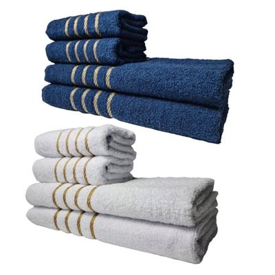 Kit 8 Toalhas Grandes Montreal 4 Banhos 4 Rostos Azul+branco