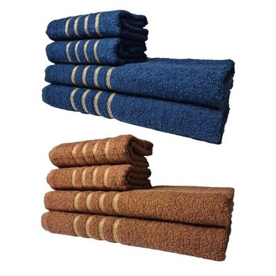 Kit 8 Toalhas Grandes Montreal 4 Banhos 4 Rostos Azul+marrom
