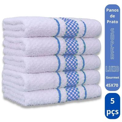 Kit 5 Pano De Prato Super Luxo Atoalhado Premium Gourmet Beka - Azul Claro