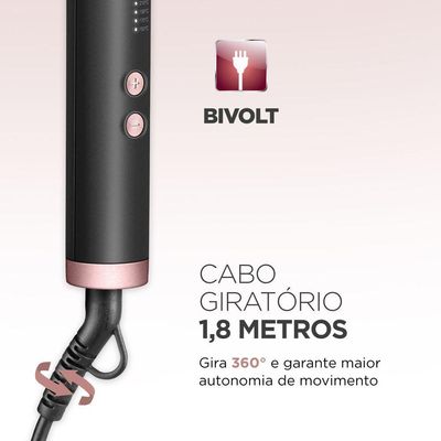 Escova Alisadora Black Rose Mondial Preto/rose EA-07 Bivolt