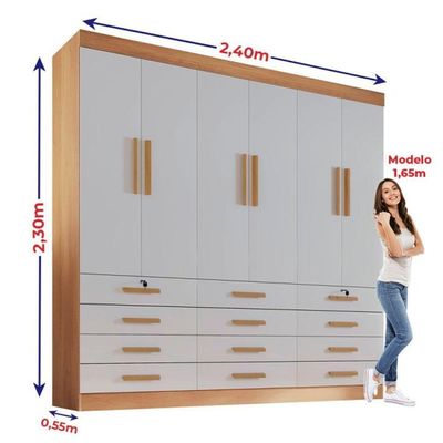 Guarda Roupa Casal Mdf 6 Portas 12 Gavetas Monaco Plus Cinamomo/off White