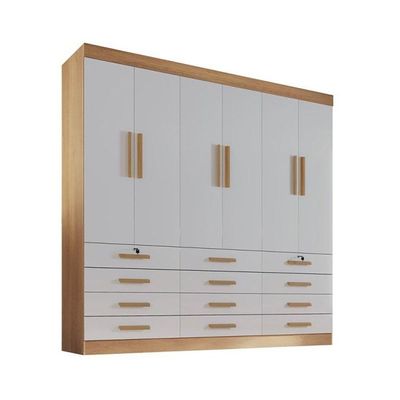 Guarda Roupa Casal Mdf 6 Portas 12 Gavetas Monaco Plus Cinamomo/off White