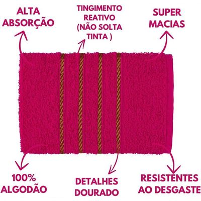 Jogo De Toalha Montreal 2 Banho + 2 Rosto Dourado 100% Algodão Alta Absorção Pink
