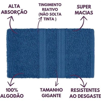 Jogo De Toalhas De Banho 4 Peças 100% Algodão Alta Absorção (2 Banho + 2 Rosto ) Padrão Hotel/pousada - Azul