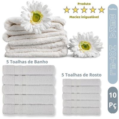 Kit 10 Toalhas Felpuda E Macias 5 Toalhas Banho E 5 Toalhas Rosto 100% Algodão Beka Luxo Branco