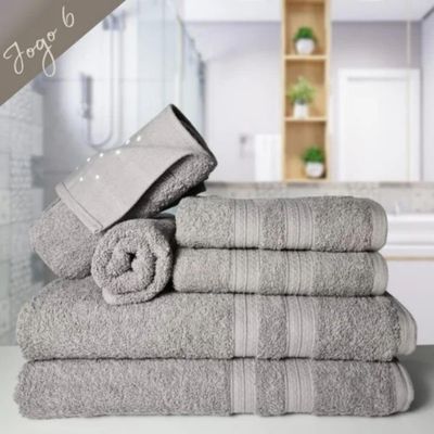 Jogo De Toalha 6 Pçs Gigante Felpuda Itália Soft 100% Algodão Cinza