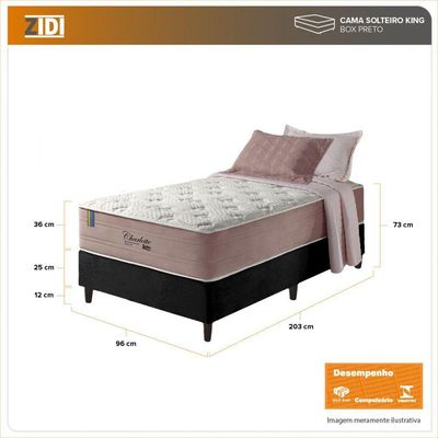 Cama Box Solteiro King Preto + Colchão Molas Charlotte 96cm