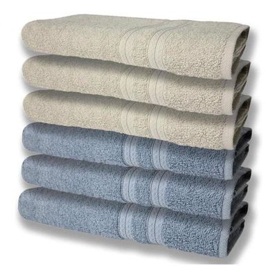 6 Toalhas Grande Felpudas E Grossa 80x150 Azul+bege