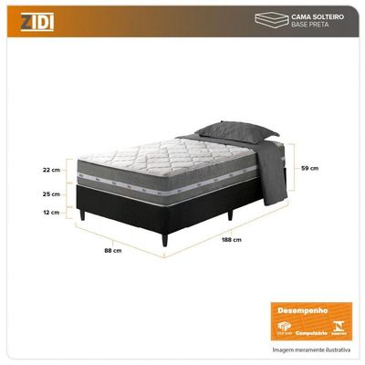 Cama Box Solteiro Preto + Colchão Molas Ensacadas Miami Cinza Com Preto