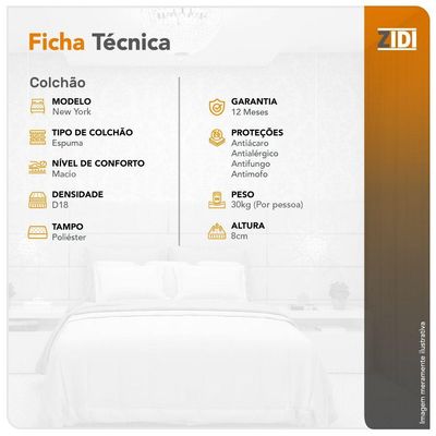 Colchão Berço Baby New York Espuma D18 Liso 70x130x8cm Azul