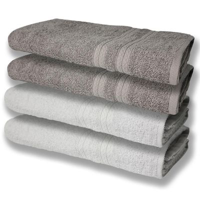 4 Toalhas Super Felpudas Grande E Grossa Algodão 80x150 Itália Soft Beka - Branco/cinza