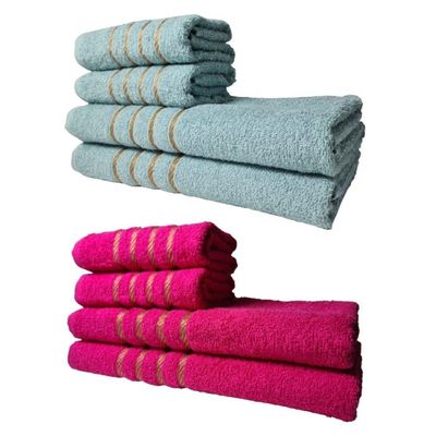 Kit 8 Toalhas Grandes Montreal 4 Banhos 4 Rostos Verde+rosa