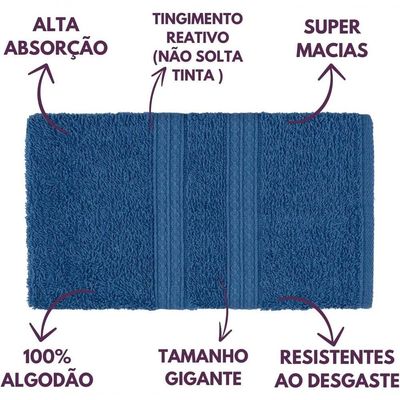 Jogo De Toalhas Gigante Itália Soft 2 Banhão + 2 Rosto + 2 Tapete Luxo 100% Algodão - Azul