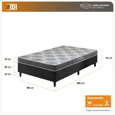 Cama Box Solteiro Preta + Colchão Washington Espuma D23 88cm