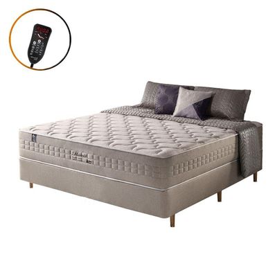 Cama Box Casal + Colchão Mola Ensacada Magnético Massageador Cinza