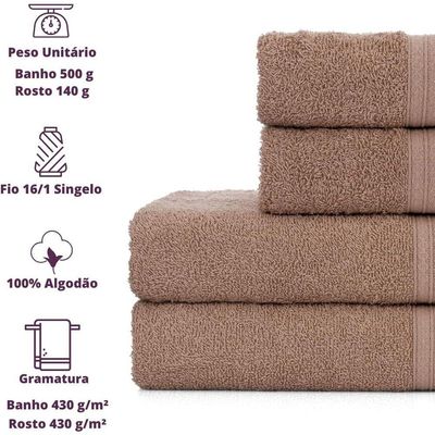 Jogo De Toalhas De Banho 4 Peças 100% Algodão Alta Absorção (2 Banho + 2 Rosto ) Padrão Hotel/pousada - Bege