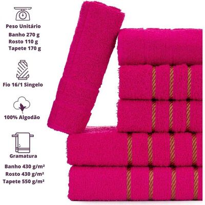 Jogo De Toalha Montreal 2 Banhão + 2 Rosto + 2 Tapete Piso Luxuoso 100% Algodão Rosa Pink