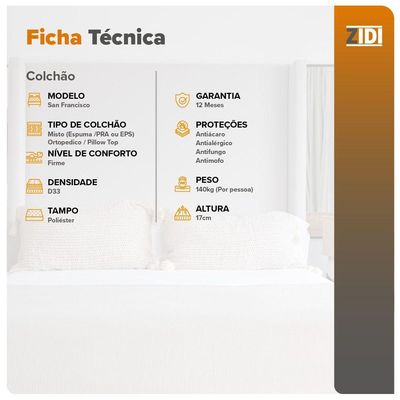 Colchão Solteiro King San Francisco Ortopédico Espuma 96cm Preto